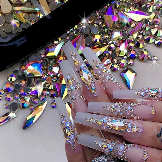 AB Flatback Glass Nail Rhinestones – Mixed Shapes
