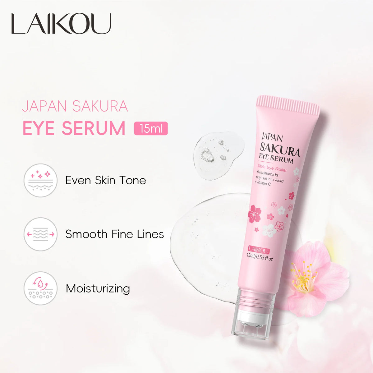 LAIKOU Sakura Anti-Wrinkle Eye Cream With Roller Ball Quick