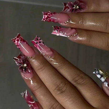 Long Square Leopard French Press-On Nails
