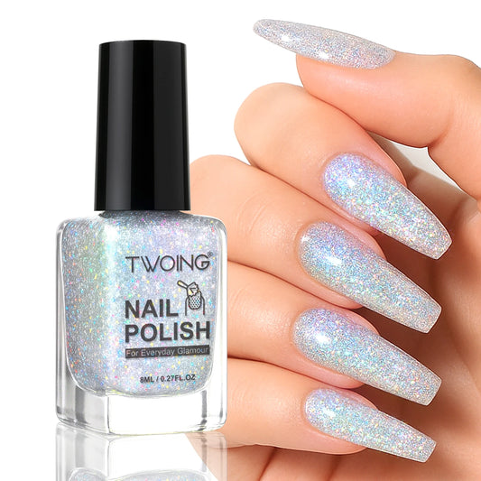 Holographic Nail Polish,Silver Glitter Nail Polish Air Dry