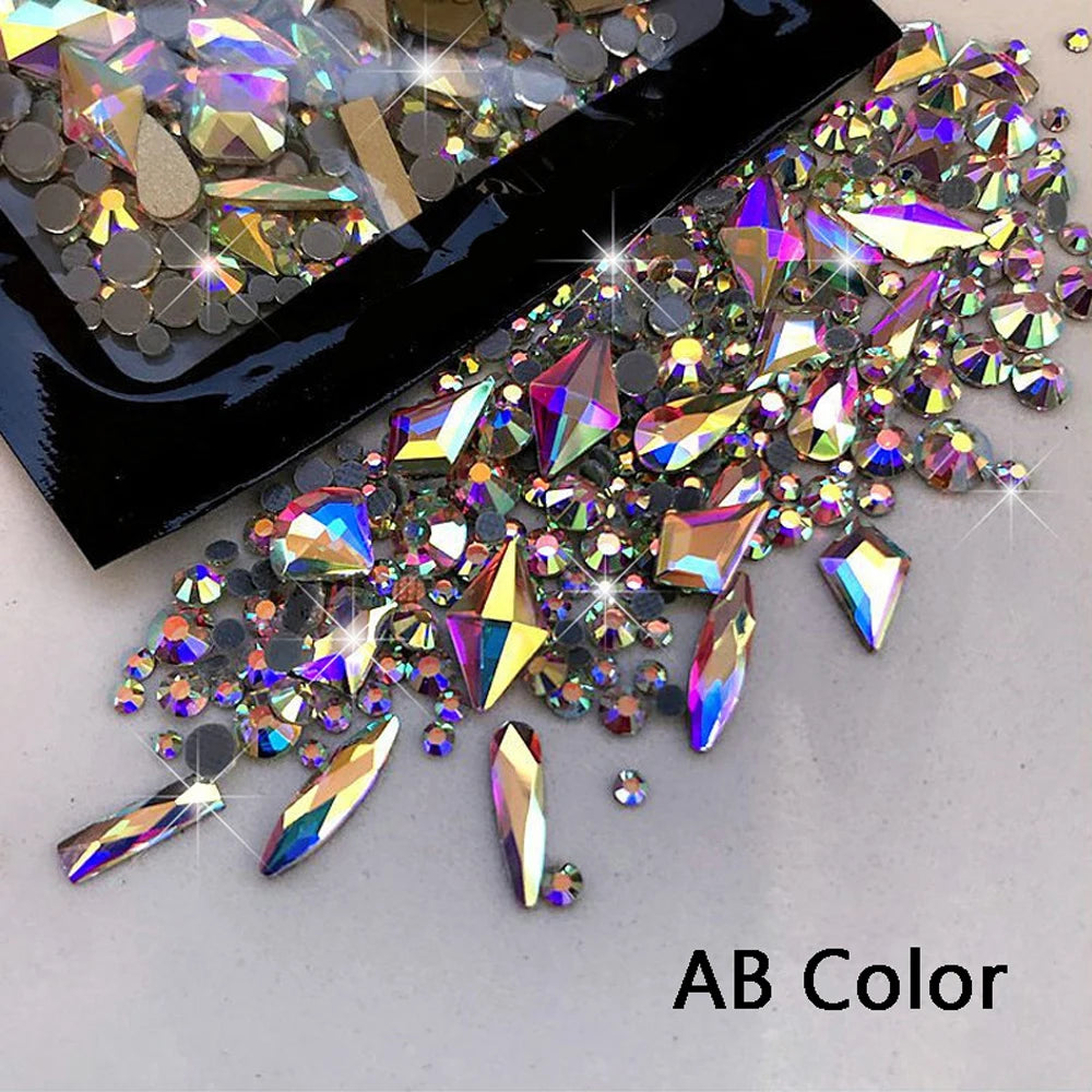 AB Flatback Glass Nail Rhinestones – Mixed Shapes