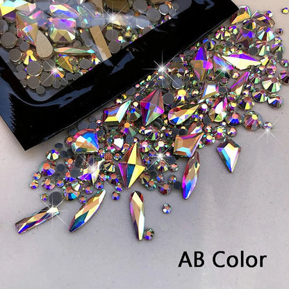 AB Flatback Glass Nail Rhinestones – Mixed Shapes