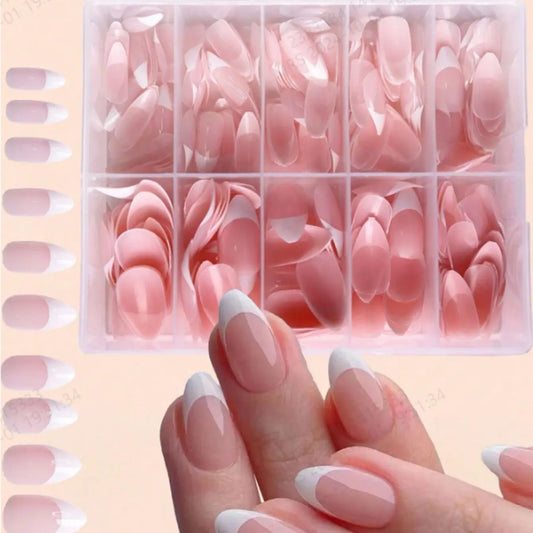 Almond White French Press-On Nails