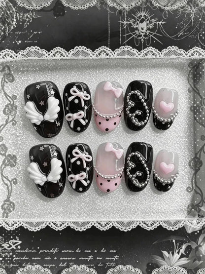 Short Round Hand-Pressed Nail Art Nails