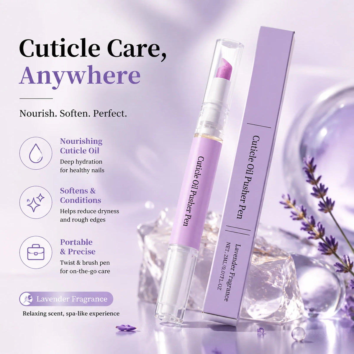 1/2/3/5PCS 2In1 Cuticle Oil Pusher Pen Lavender Removes Repairs