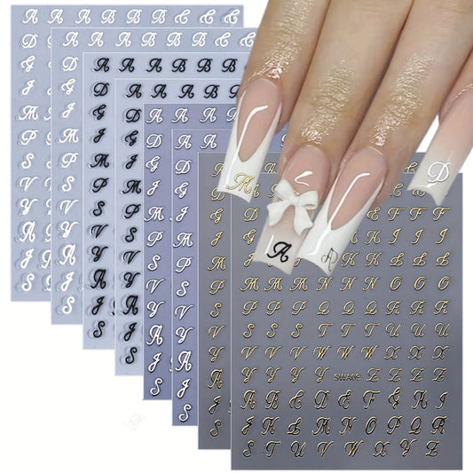 3D Retro Script Letter Nail Stickers