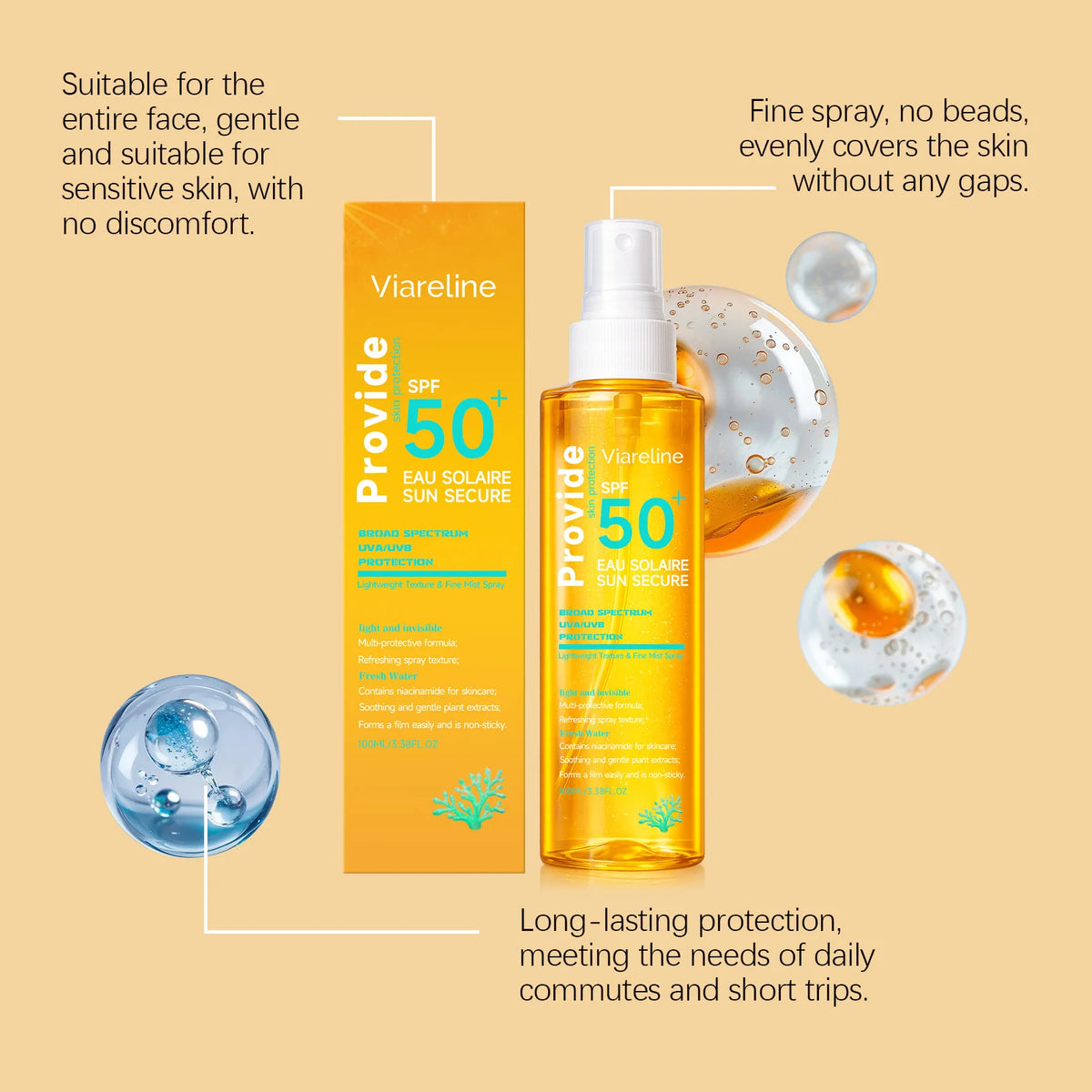 SPF50 Sunscreen Spray Non-sticky Protect Skin Moisturizing