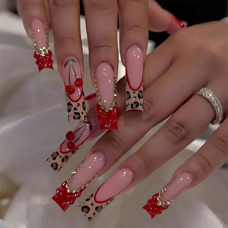 Long Square Leopard French Press-On Nails