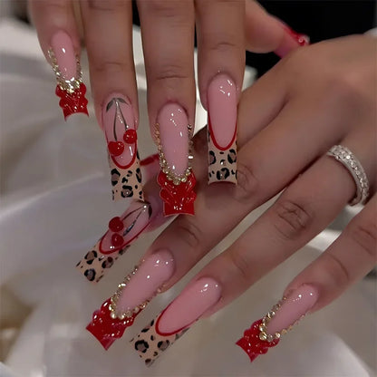 Long Square Leopard French Press-On Nails