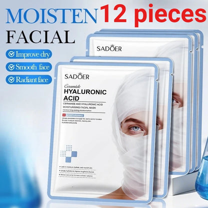 12 Pieces SADOER Ceramide Moisturizing Facial Mask Sheet Set