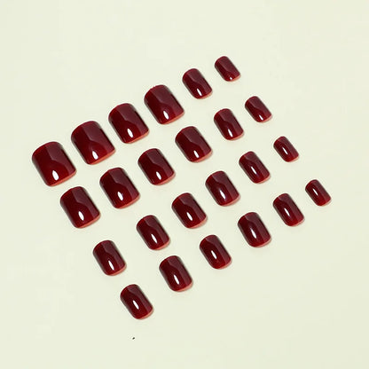 Wine Red Short Square Press-On Nails