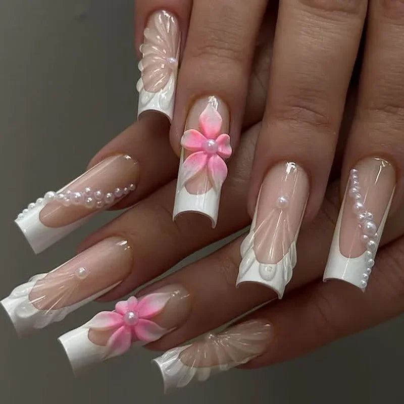 Long Square Leopard French Press-On Nails