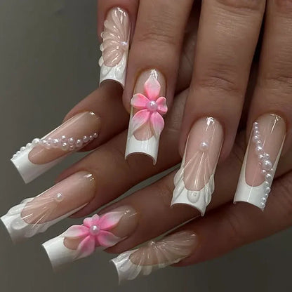 Long Square Leopard French Press-On Nails