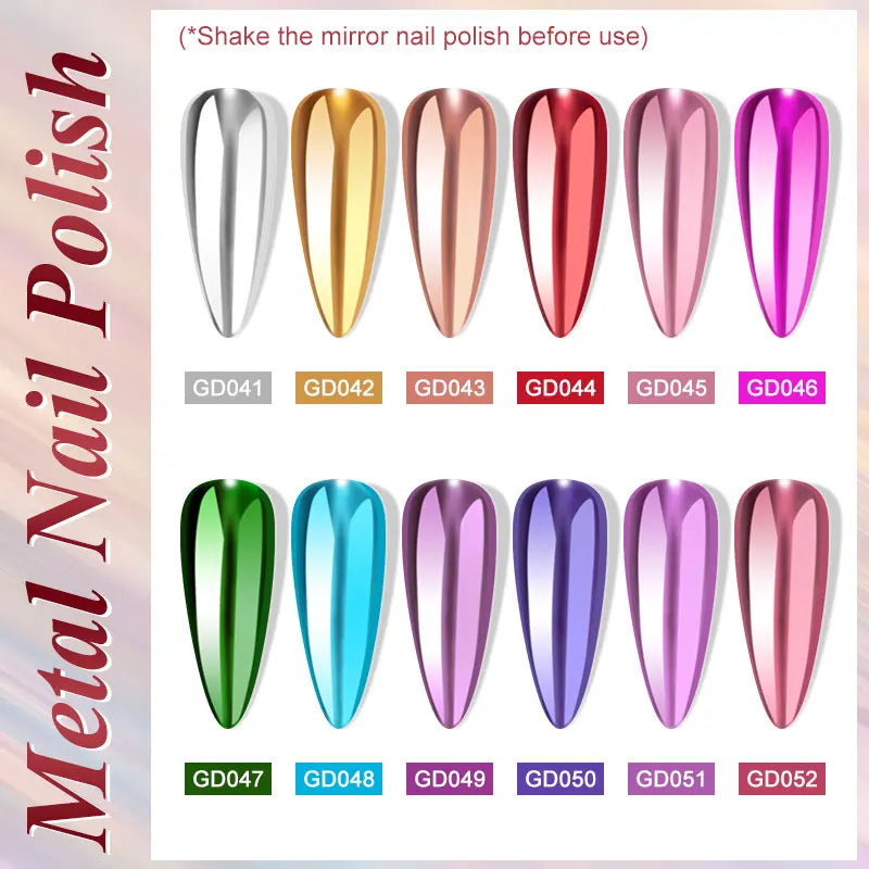 Mirror Effect Metallic Nail Polish Chrome Gold Silver Purple