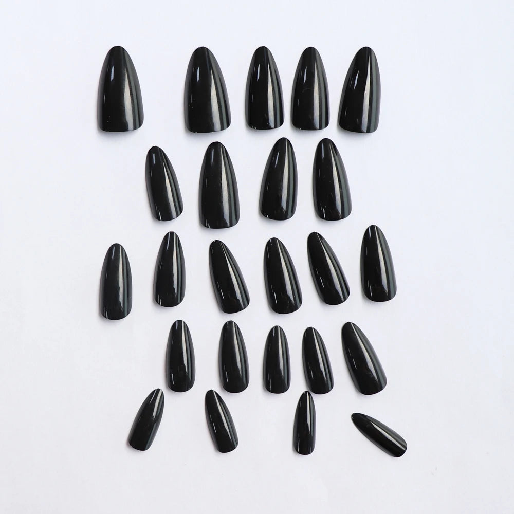 Long Black Square Press-On Nails