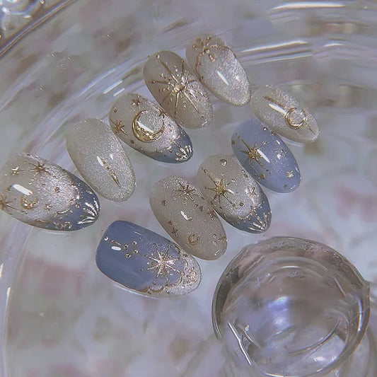Y2K Star Gradient Blue French Press-On Nails