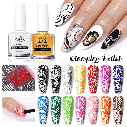 BORN PRETTY Stamping Nail Polish White Black Gold Red