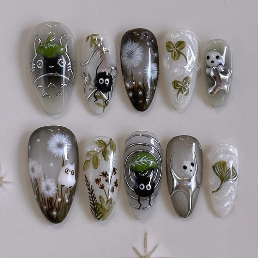 Black Cat-Eye Forest Elf Press-On Nails