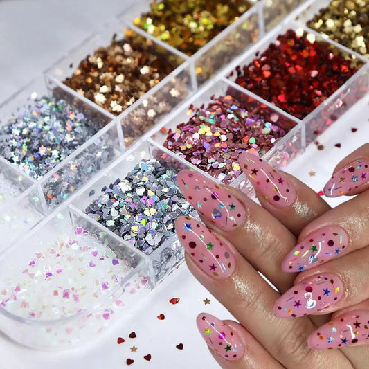 Holographic Heart & Star Nail Glitter Sequins