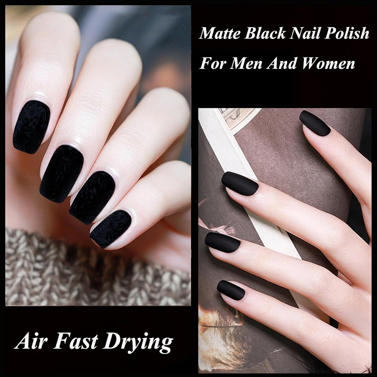 Matte Black Nail Polish – Quick-Dry Vegan Velvet Finish Nail Lacquer