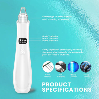 USB Electric Pore Vacuum Cleaner with 5 Probes – White