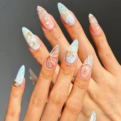 24Pcs Short Almond Press on Nails French Tips Press on Nails False Nails Simple Rose Full Cover Wearable Fake Nail Tips Art