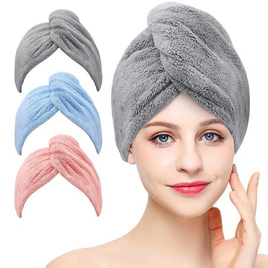 Microfiber Hair Towel Wraps, 3 Pack