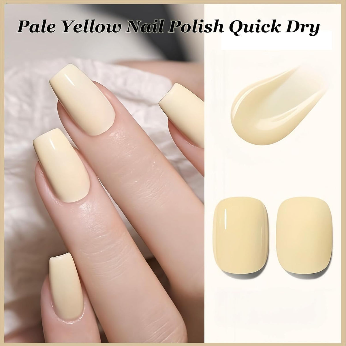 Pastel Yellow Quick-Dry Nail Polish – 15ml Glossy Air Dry Nail Lacquer
