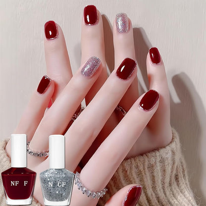 Dark Red Quick-Dry Nail Polish – 15ml Glossy Burgundy Air Dry Nail Lacquer