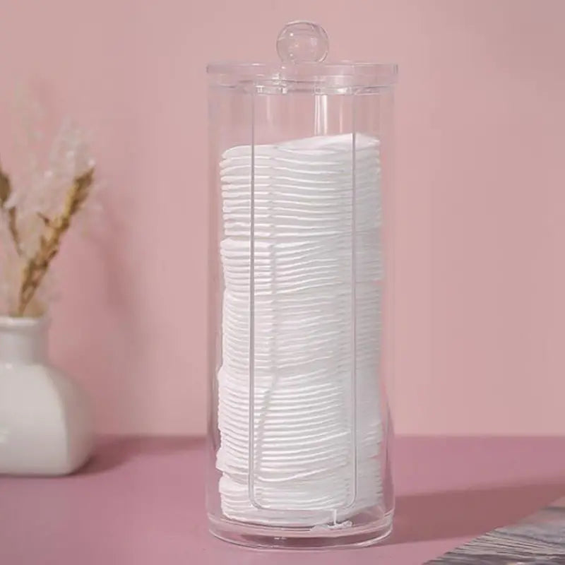 Transparent Round Cotton Pad Holder – Clear Bathroom Storage Box
