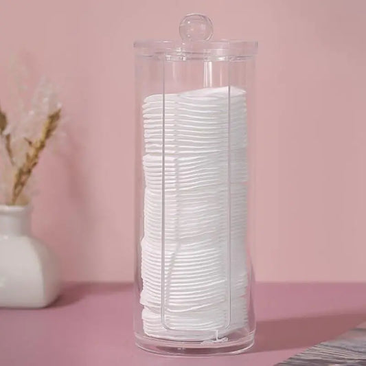 Transparent Round Cotton Pad Holder – Clear Bathroom Storage Box