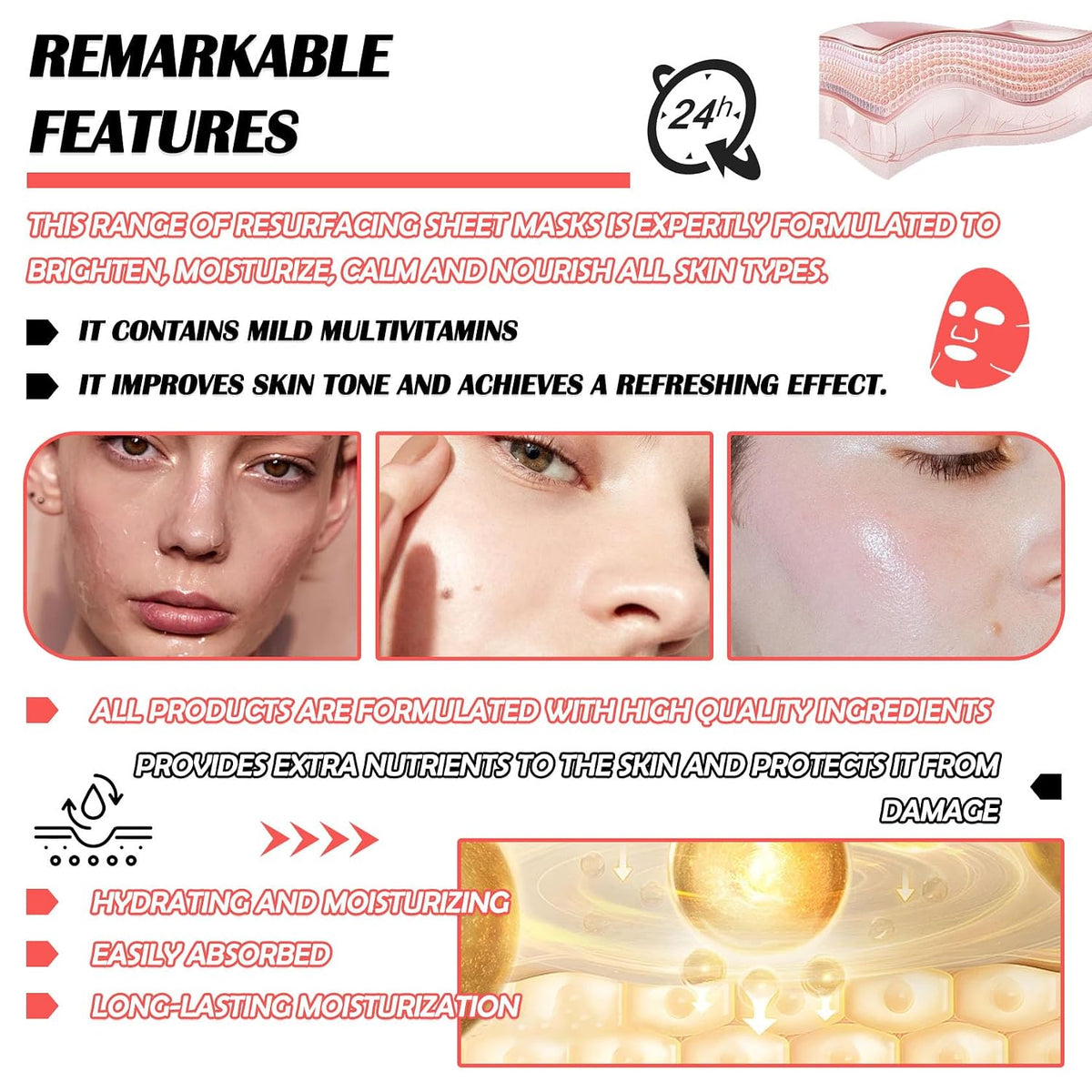 20-Piece Hydrating Facial Sheet Mask Set – Daily Moisturizing Face Masks