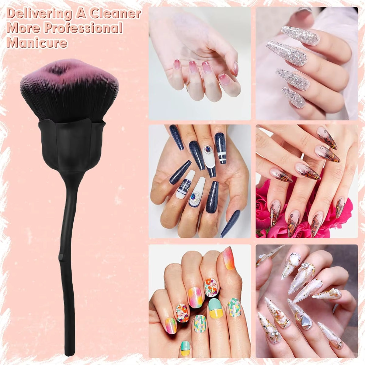 Rose Flower Nail Dust Brush – Ultra-Soft Nylon Manicure Cleaning Brush