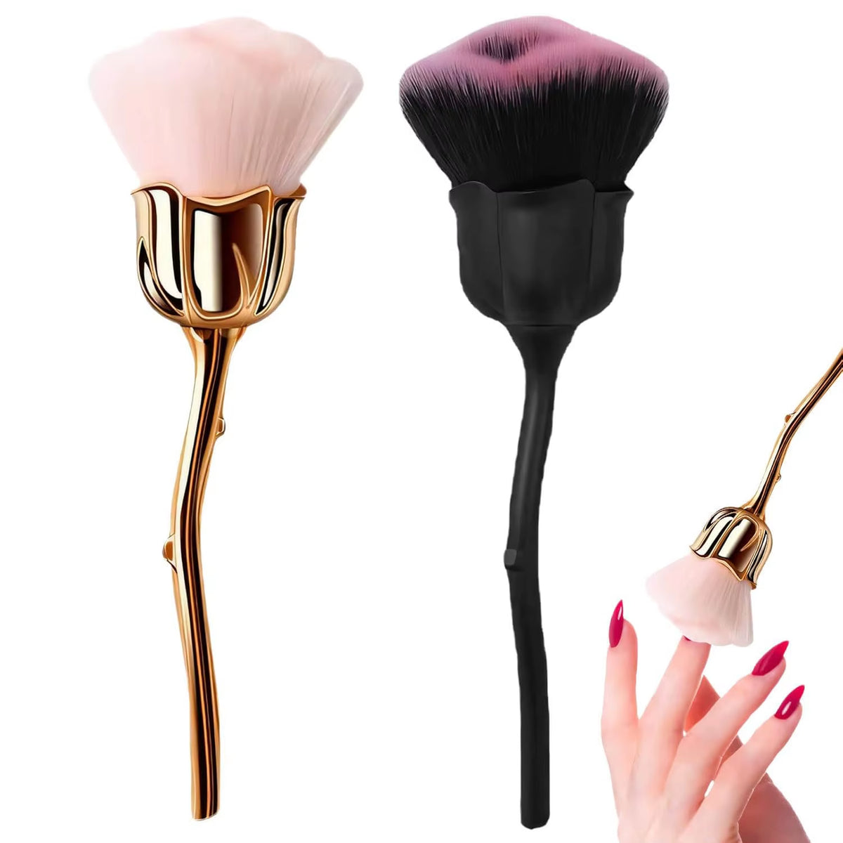 Rose Flower Nail Dust Brush – Ultra-Soft Nylon Manicure Cleaning Brush