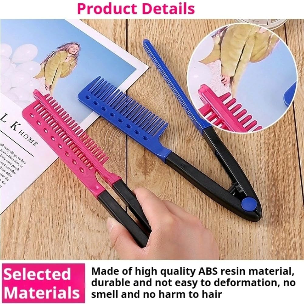 2-Pack Hair Straightening Comb Set, Flat Iron Comb, Grip Comb for Flat Iron (Rose Red, Blue)