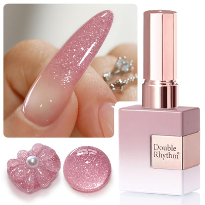 Soft Pink Glitter Gel Nail Polish – Shimmer Reflective Soak-Off UV/LED Gel Color, 15 ml