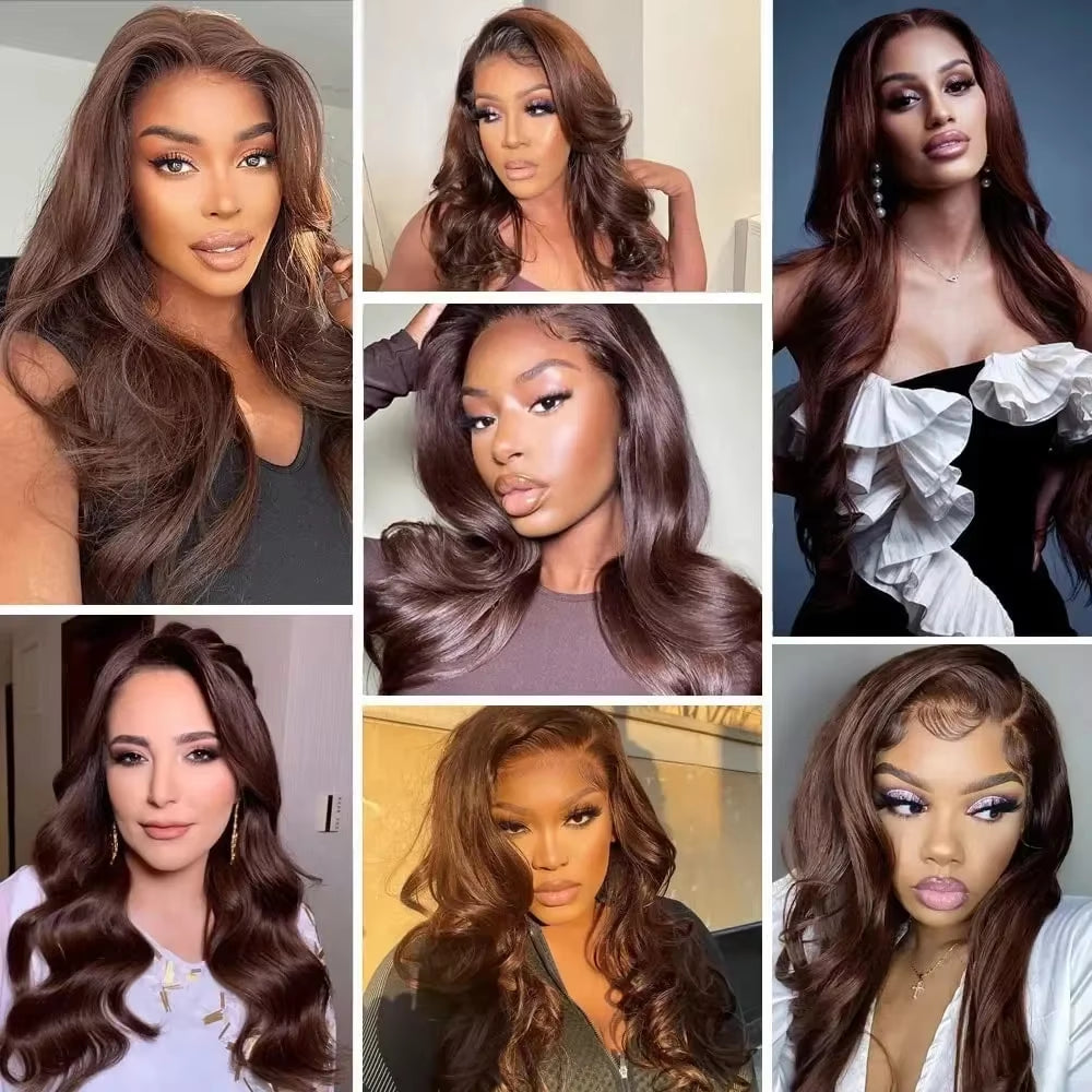 13X4 Synthetic Glueless Brown Lace Front Wigs for Women Chocolate Brown Body Wave Wig 13X6 Lace Frontal Wig Pre Cut 200% Density