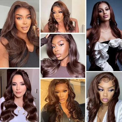 13X4 Synthetic Glueless Brown Lace Front Wigs for Women Chocolate Brown Body Wave Wig 13X6 Lace Frontal Wig Pre Cut 200% Density