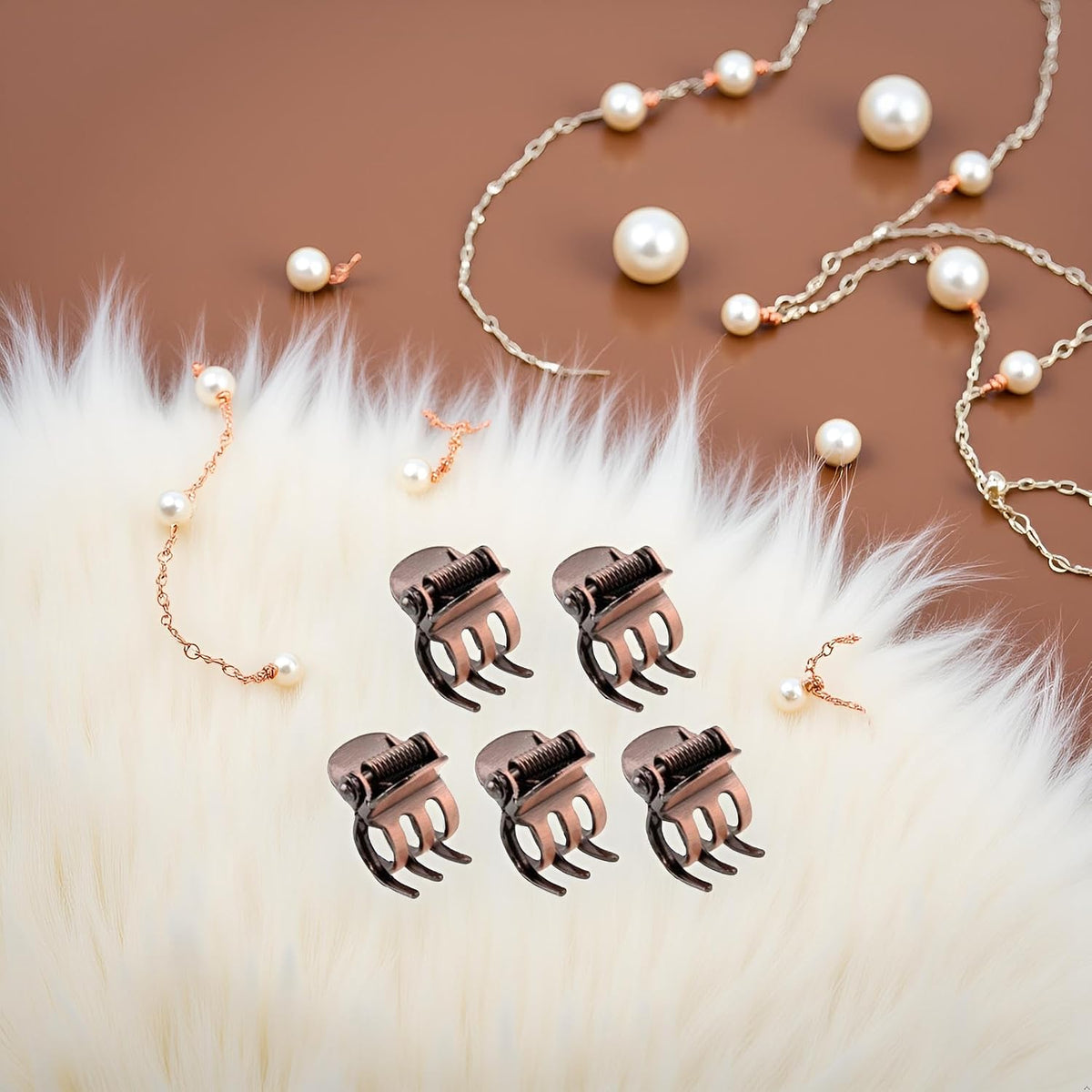 Mini Metal Hair Claw Clips – 5 Pcs, Bronze Side Bang Clips for Women
