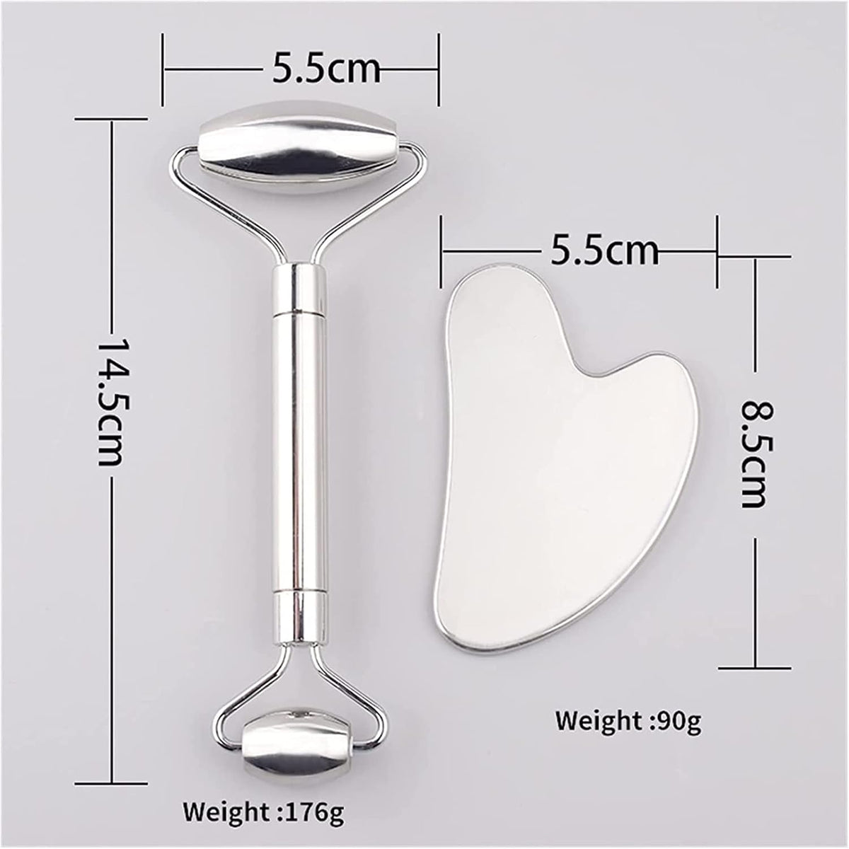 Stainless Steel Gua Sha Scraper & Facial Roller Massage Tool Set
