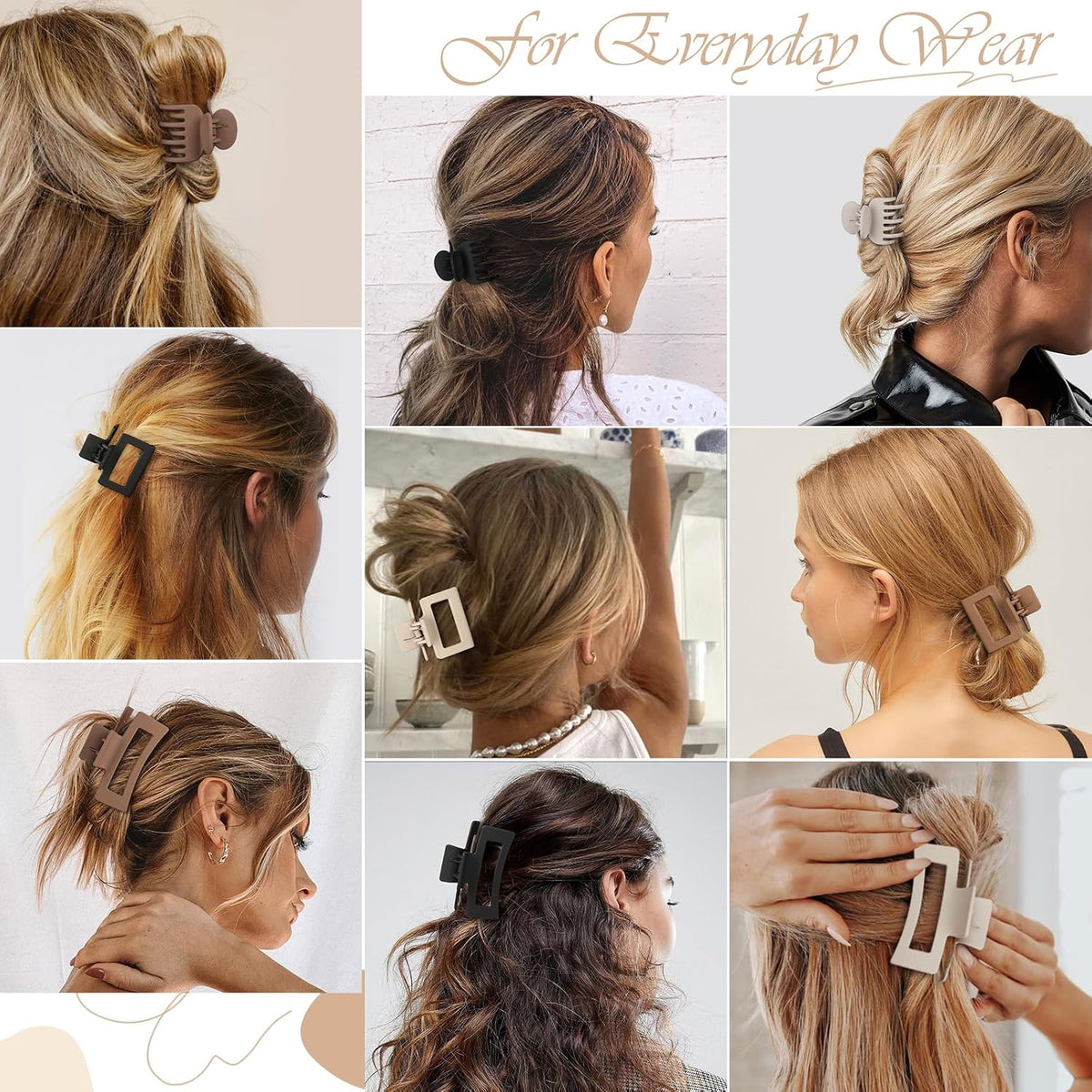 Matte Claw Hair Clips – 9 Pcs, 3 Styles, Brown Neutrals