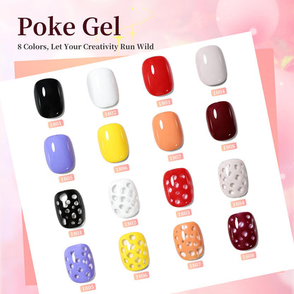 Poke Gel Nail Polish Set 8 Colors with Base Coat and Top Coat