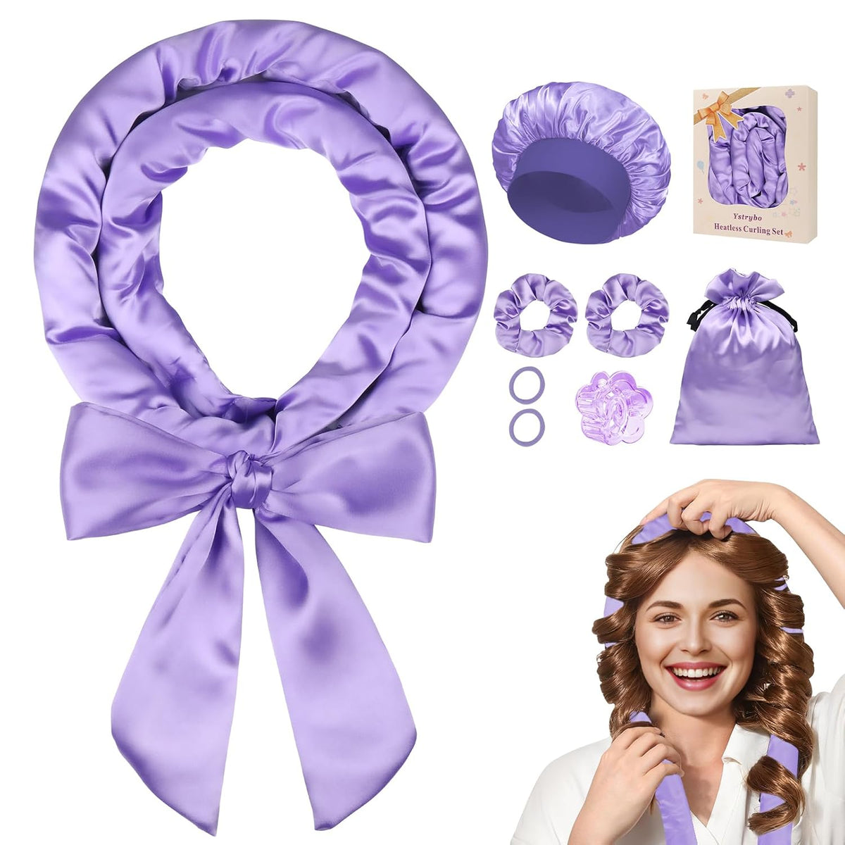 Satin Heatless Hair Curler Set – 8 Pcs Overnight Curling Headband