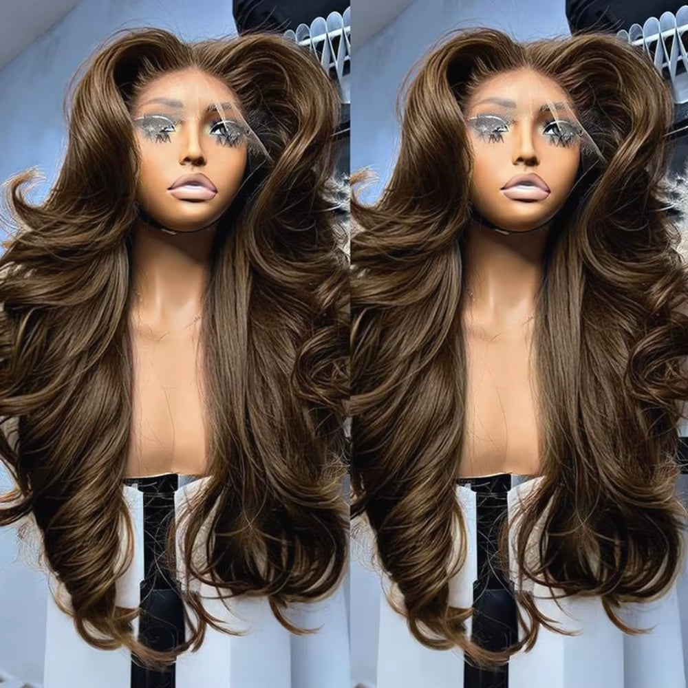 13X4 Synthetic Glueless Brown Lace Front Wigs for Women Chocolate Brown Body Wave Wig 13X6 Lace Frontal Wig Pre Cut 200% Density