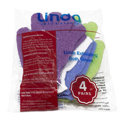 Exfoliating Bath Gloves – 4 Pack, Assorted Colors, Textured Shower Scrub Gloves