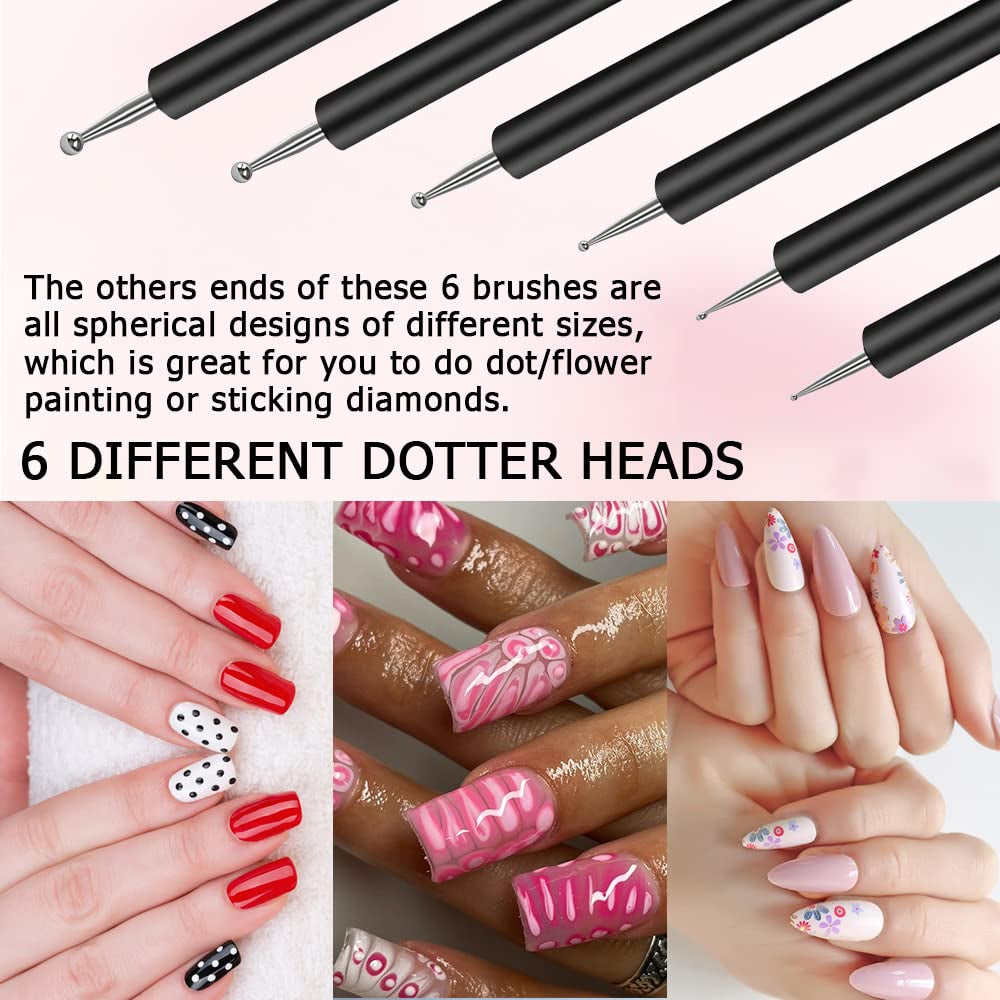 Double-Ended Nail Art Brush Set, 6 Pieces