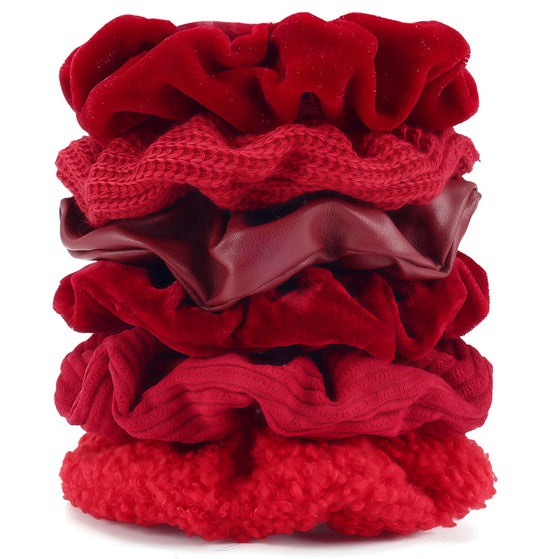 Velvet Scrunchies – 6 Pcs Soft Hair Ties in Red Shades