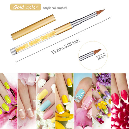 Acrylic Nail Art Brush Set – 5 Pieces, Sizes 4, 6, 8, 10 and 12, Crystal Handles