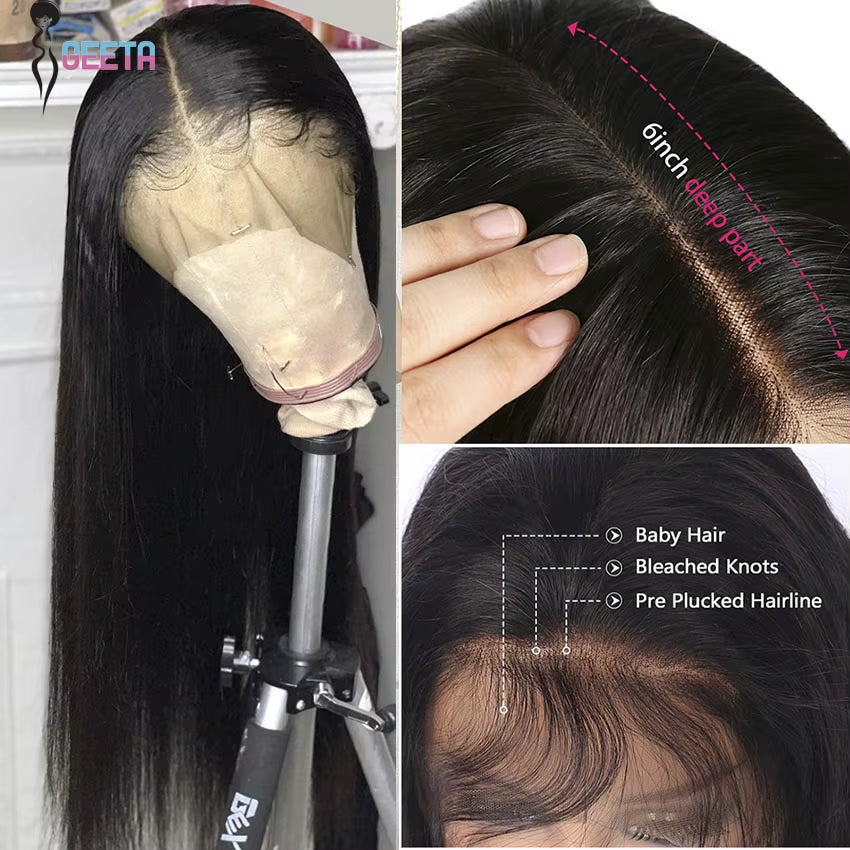 Hd Lace Frontal Wig 13X6 13X4 Lace Front Wig Human Hair 30Inch Bone Straight Transparent Lace Human Hair Wigs 4X4 HD Closure Wig