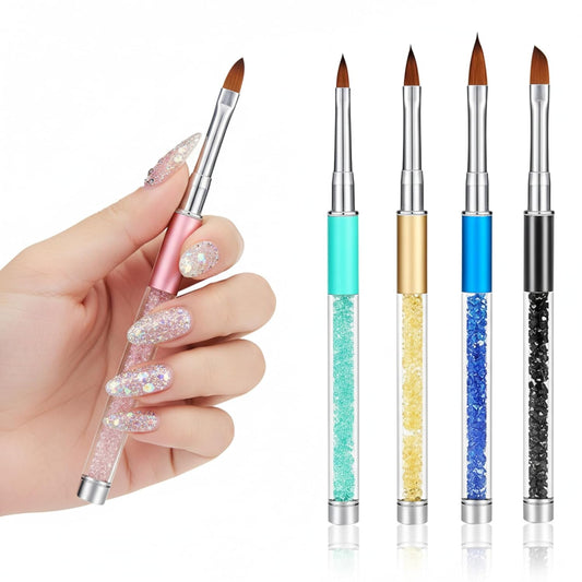 Acrylic Nail Art Brush Set – 5 Pieces, Sizes 4, 6, 8, 10 and 12, Crystal Handles